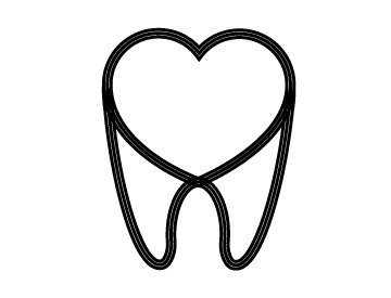 Line illustration of a tooth with a heart shape as the crown